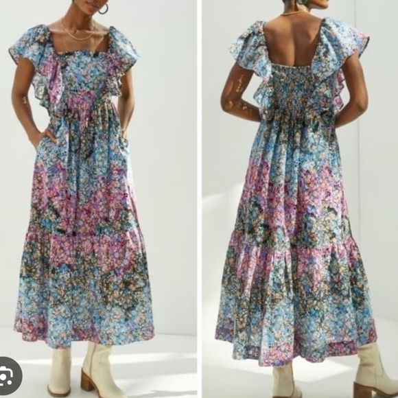 Anthropologie Dresses & Skirts - Anthropologie Floral Dress with Eyelet Accents